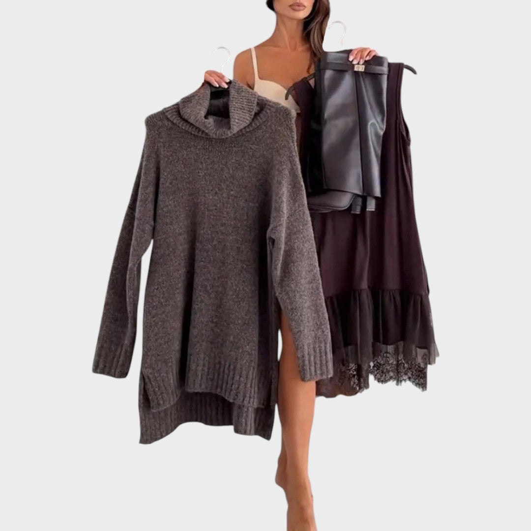 Turtleneck Long Sleeve Oversized Sweater Dress 7