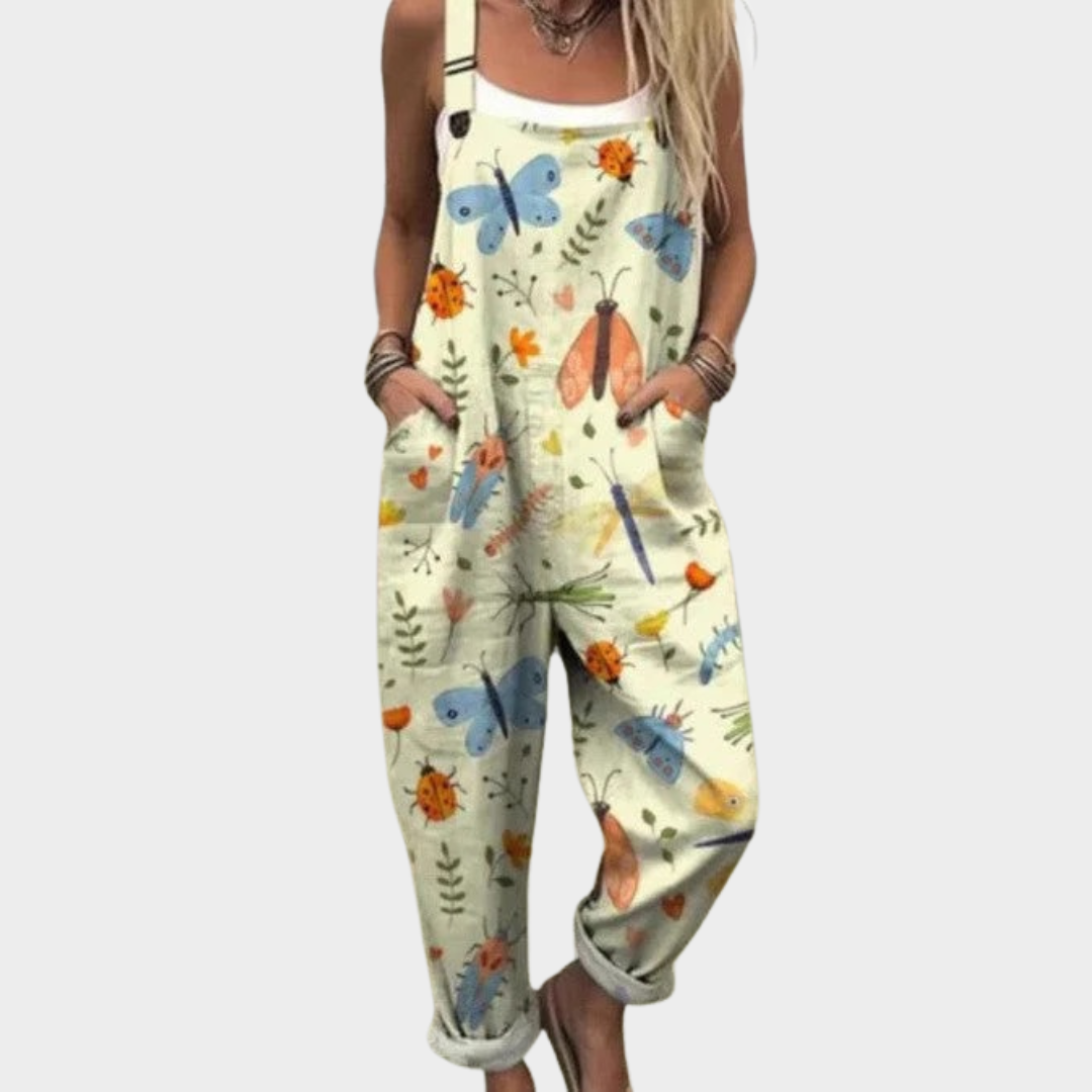 Insect Print Adjustable Strap Pocket Overall Jumpsuit