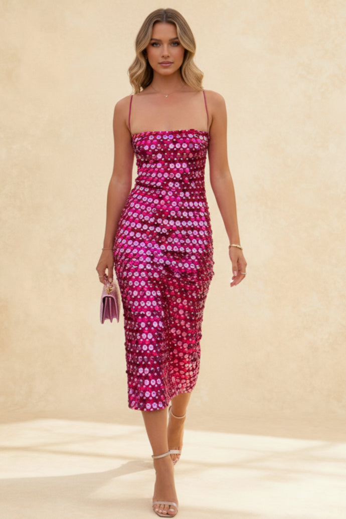 Sequin Spaghetti Strap Straight Neck Bodycon Maxi Dress - View 3