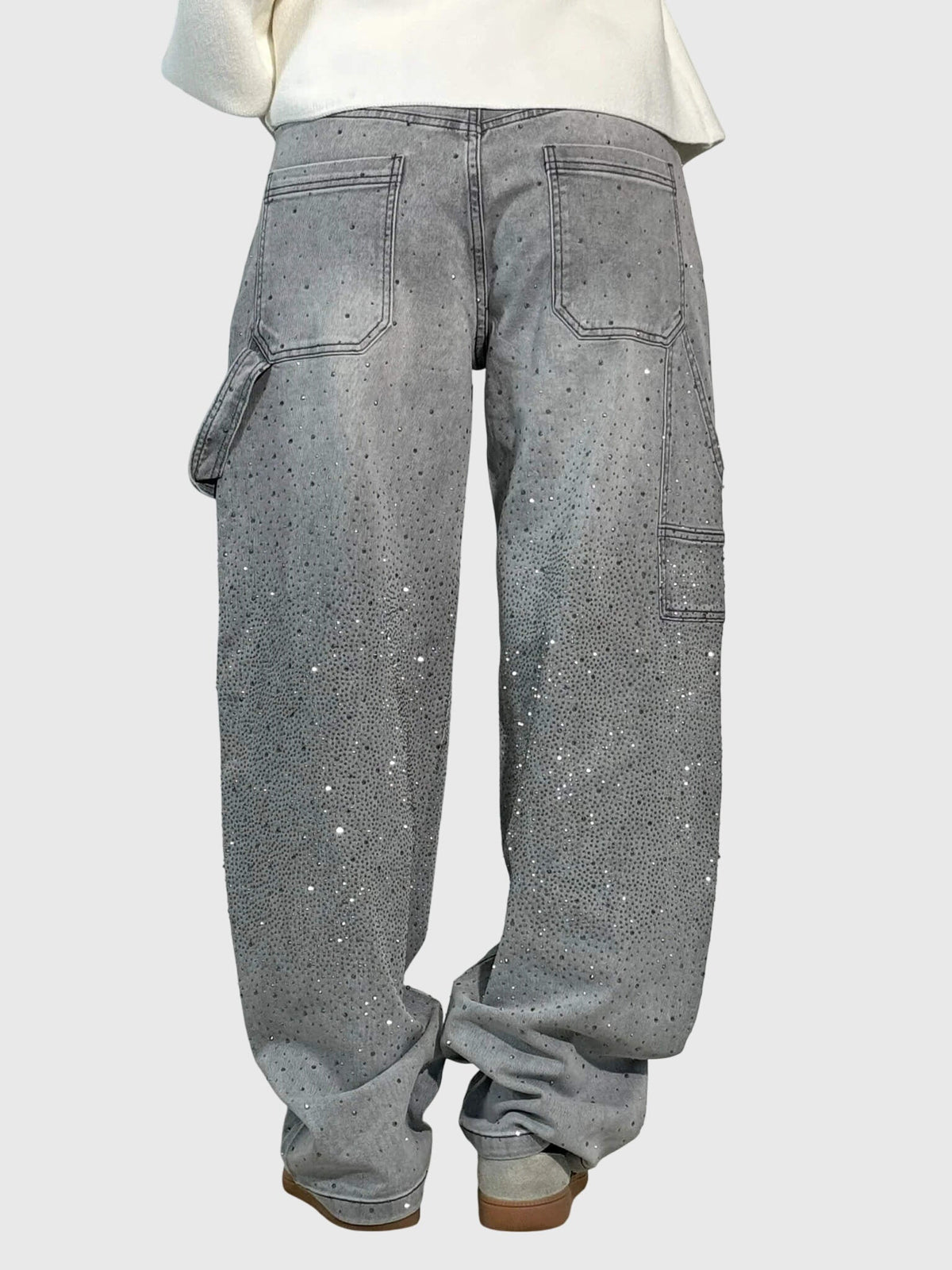 Rhinestone Embellished Wide Leg Cargo Jeans 16