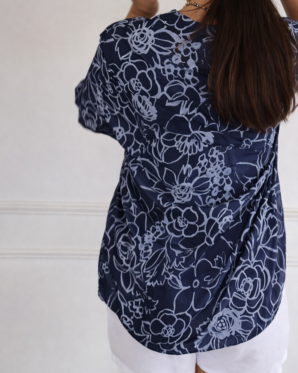 Floral Print Sequin Pocket Half Sleeve Blouse 3