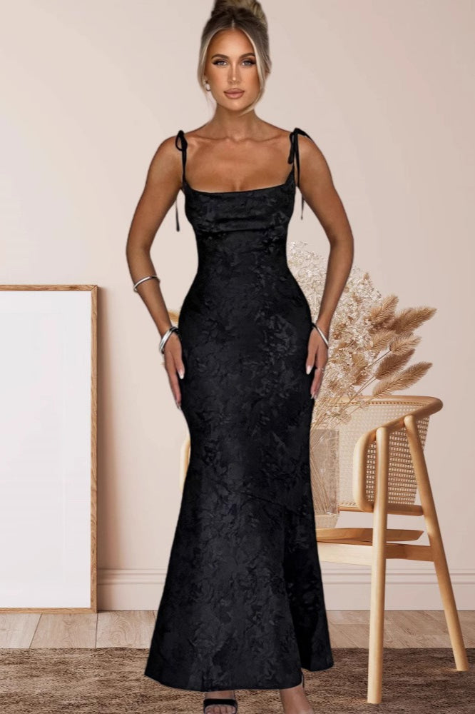 Jacquard Square Neck Backless Mermaid Maxi Dress - View 13