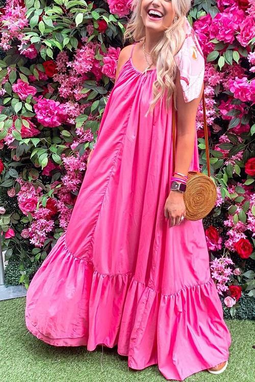 Spaghetti Strap V-Neck Tiered Ruffle Hem Maxi Dress - View 14