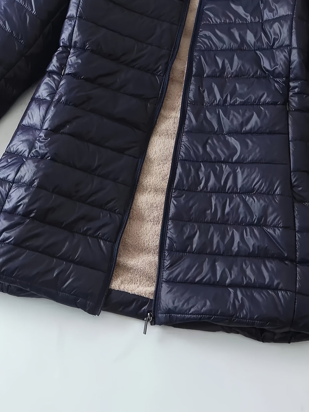 Hooded Fleece Lined Zip Front Longline Puffer Jacket 10