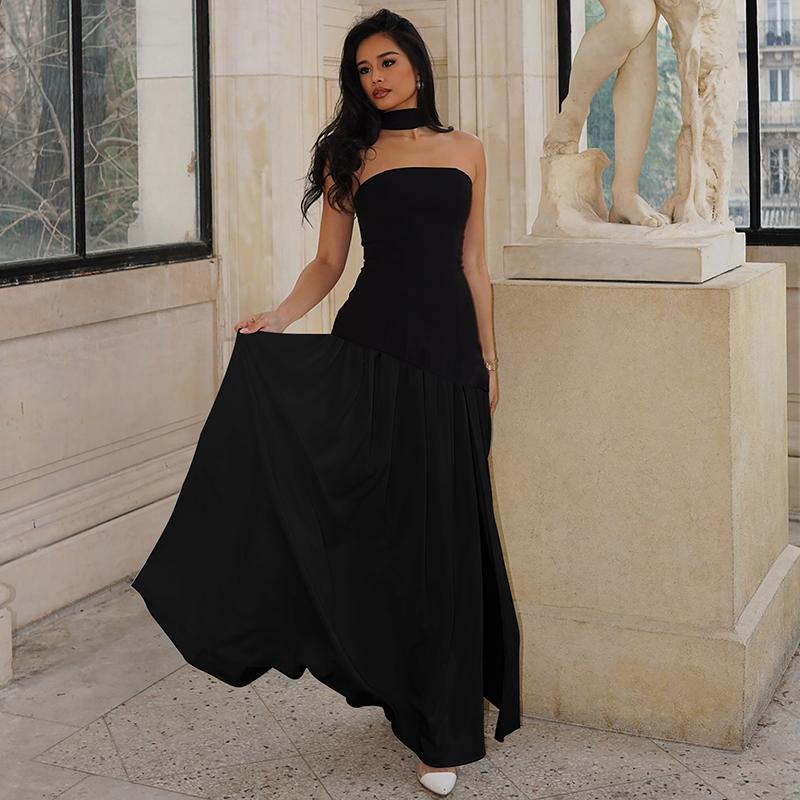 Strapless Corset Draped Sash High Split Maxi Gown 5