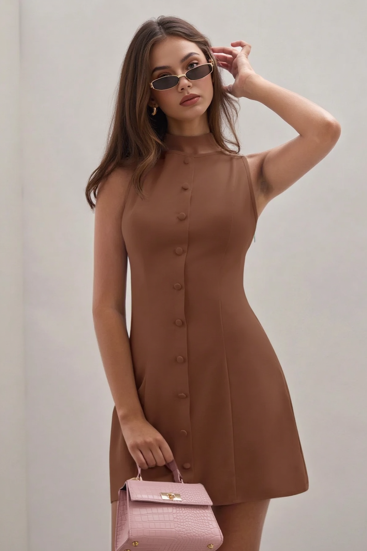Button Slim Sleeveless Work Dress