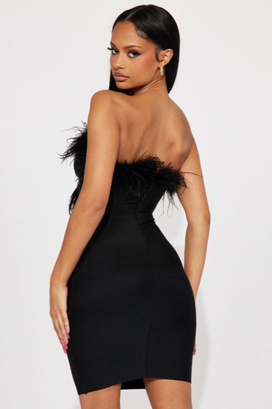 Feather Trim Strapless Party Dress - View 3