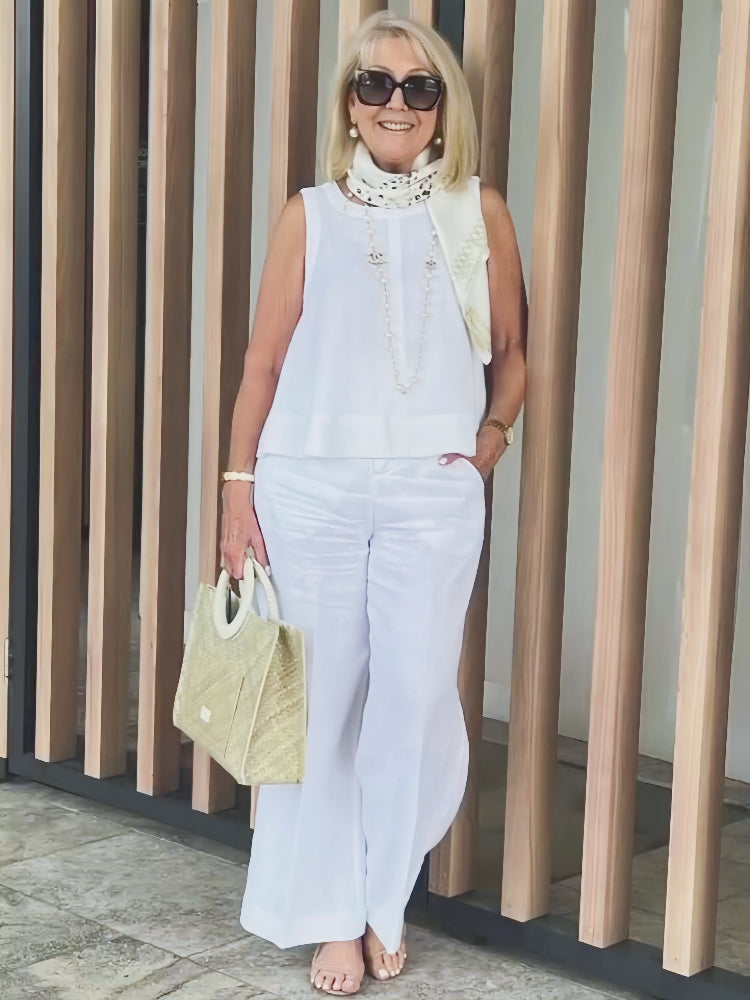 Sleeveless Layered Tank and Wide Leg Trousers Two Piece Set 6