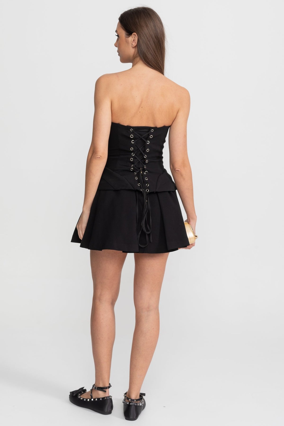 Strapless Mesh Insert Corset Peplum Pleated Mini Cocktail Dress - View 5