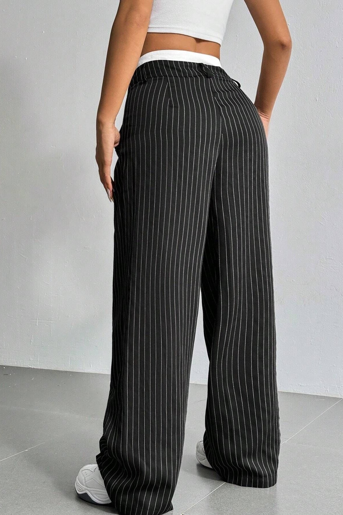 Patchwork Stripe High Waist Straight Pants