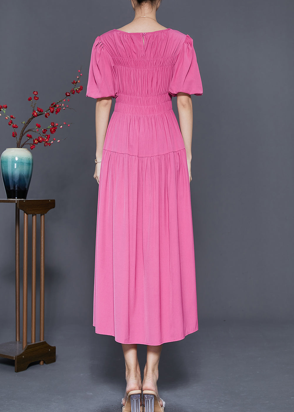 Puff Sleeve Smocked Bodice Empire Waist Tiered A-Line Maxi Dress - View 4