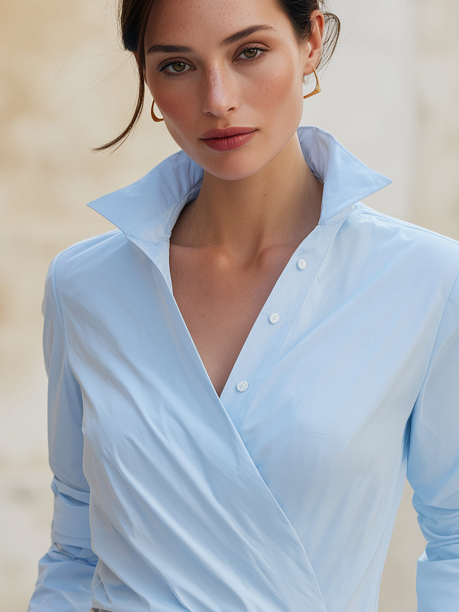 High Collar Wrap Front Long Sleeve Blouse 3