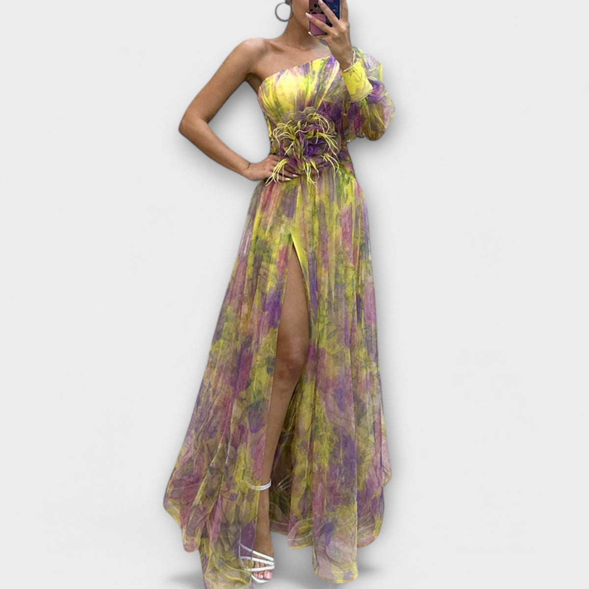 Floral One Shoulder High Split Maxi Gown 4