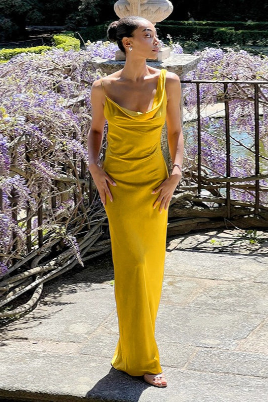 Satin Cowl Neck Bias Cut Slip Maxi Dress - View 5