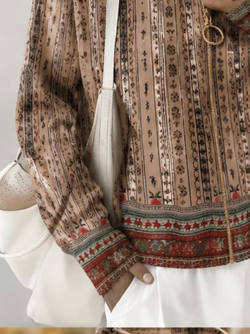 Ethnic Stripe Print Stand Collar Zip Jacket 5