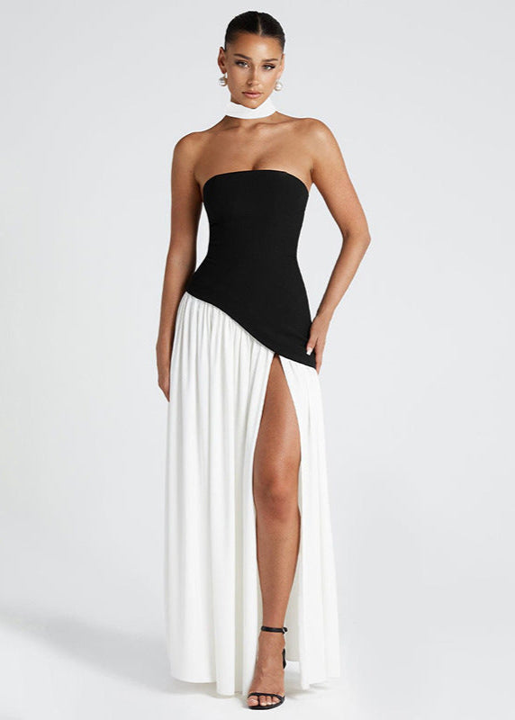 Monaco Drama - Strapless Contrast Gown with High Slit
