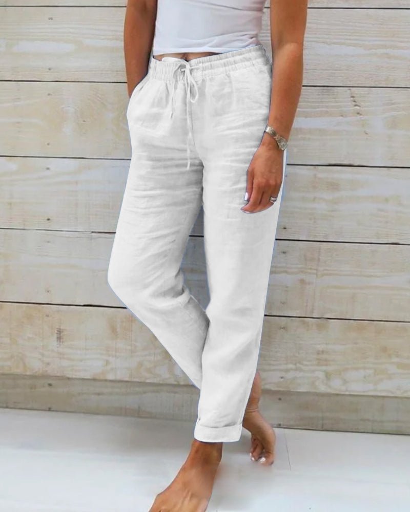 High Waist Drawstring Tapered Linen Pants 4