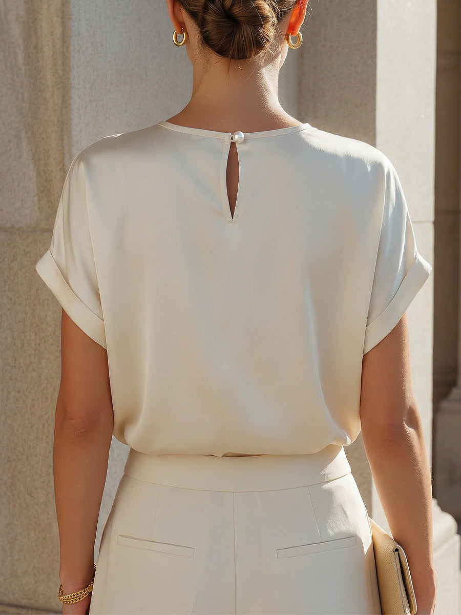 Round Neck Cap Sleeve Satin Blouse 4