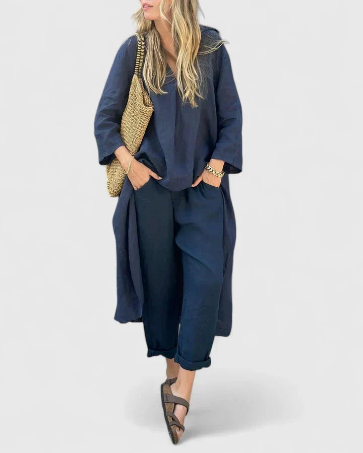 V-Neck Long Sleeve Top and Wide Leg Pants Two Piece Set 3