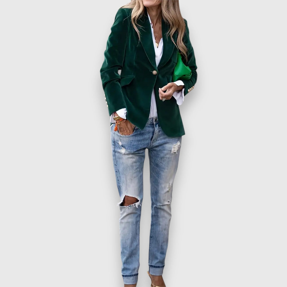 Velvet Notch Lapel Single Button Blazer 4
