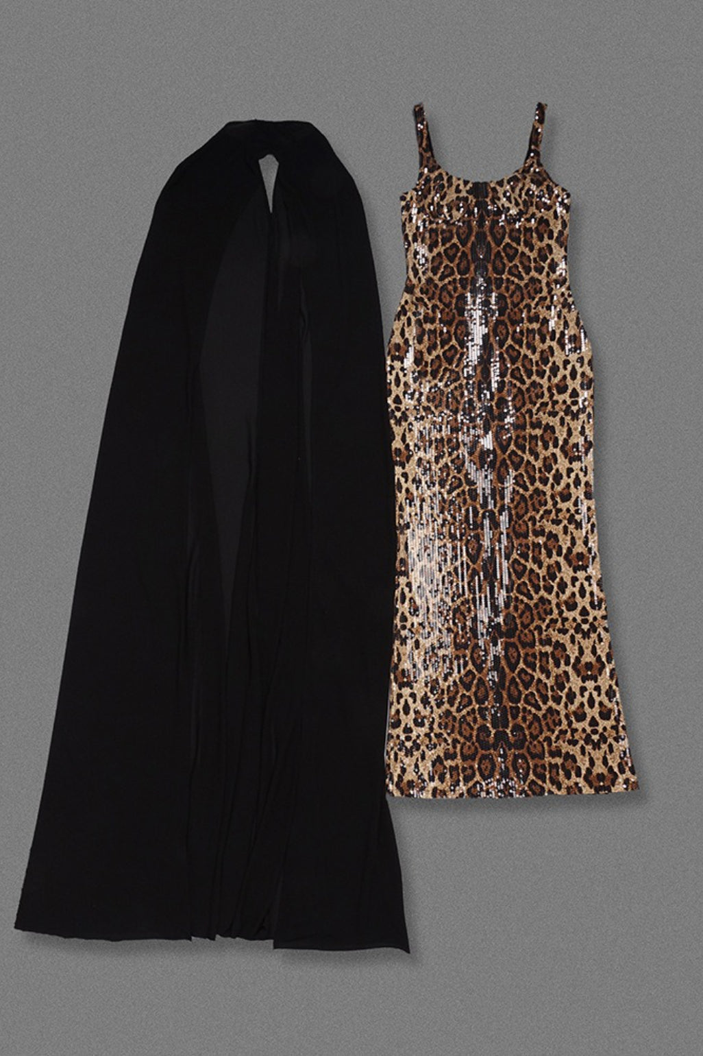 Leopard Sequin Sheer Cape Cut Out Mermaid Maxi Gown - View 7