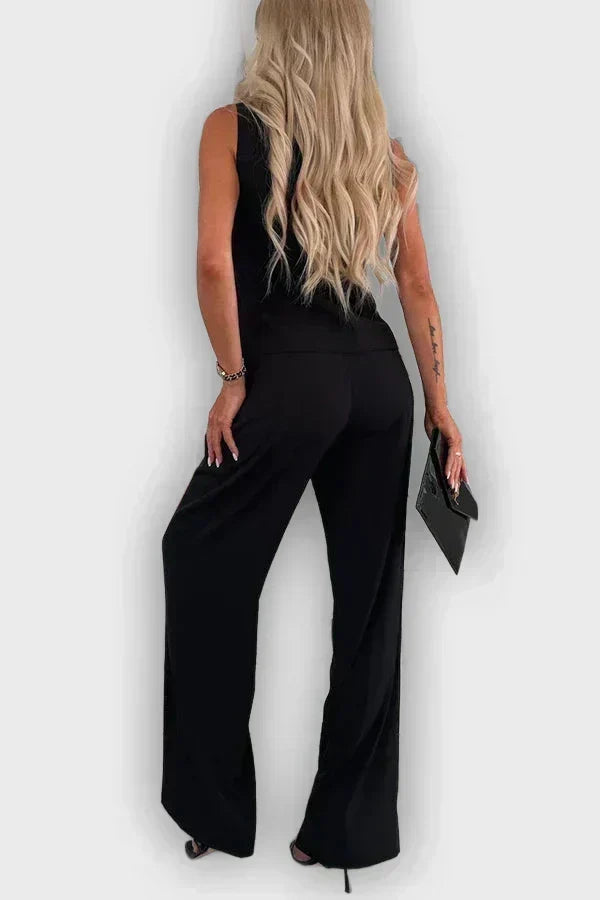 Sleeveless Button Vest and Wide Leg Pants Two Piece Set 7