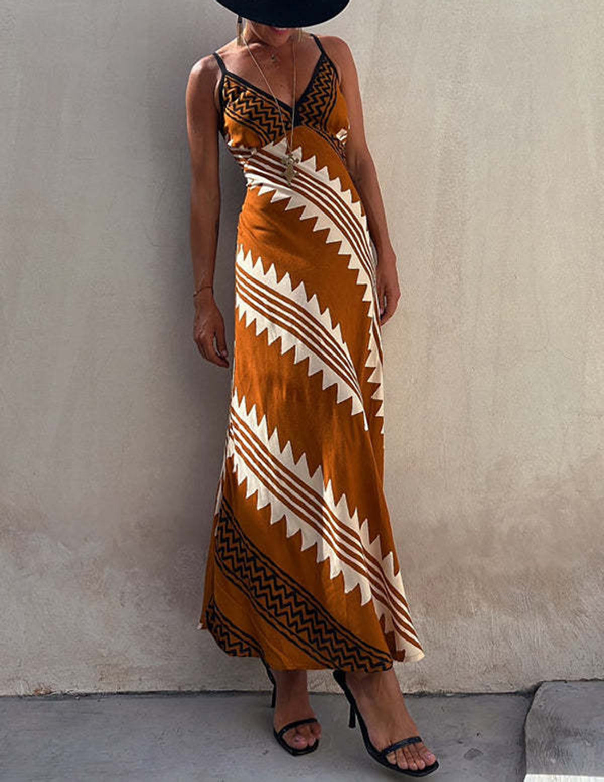 Exclusive Melody Satin Ethnic Print Smocked Back Midi Dress in White - View 5