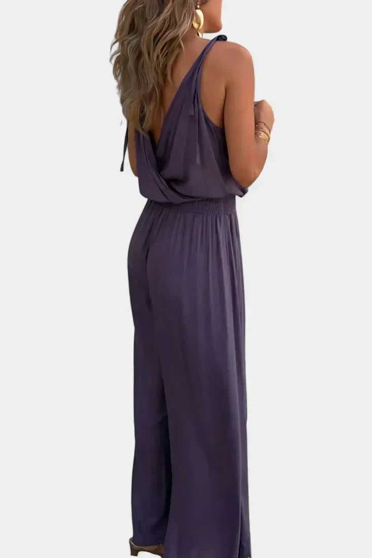 Gold Trim V-Neck Wrap Wide Leg Jumpsuit 7