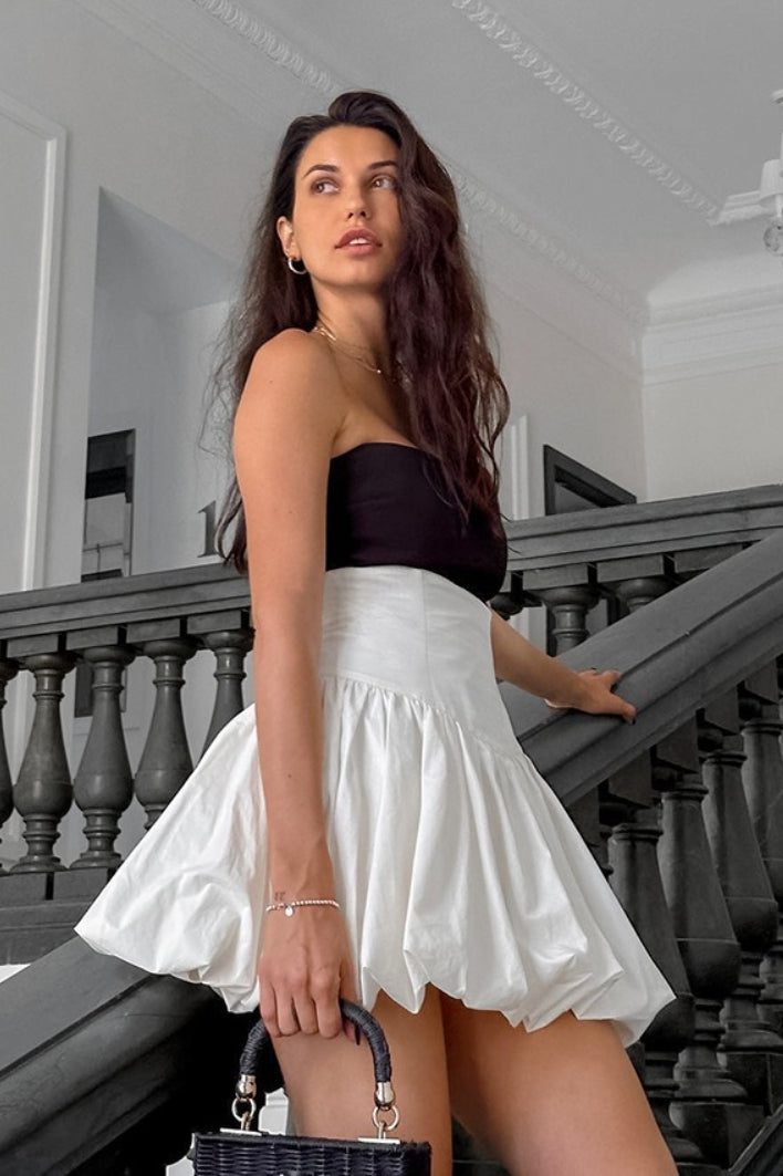 High-Waist Pleated Denim Mini Skort
