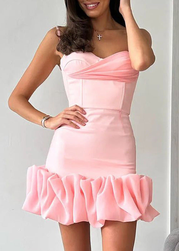 Spaghetti Strap Sweetheart Ruffle Hem Bodycon Mini Dress - View 6