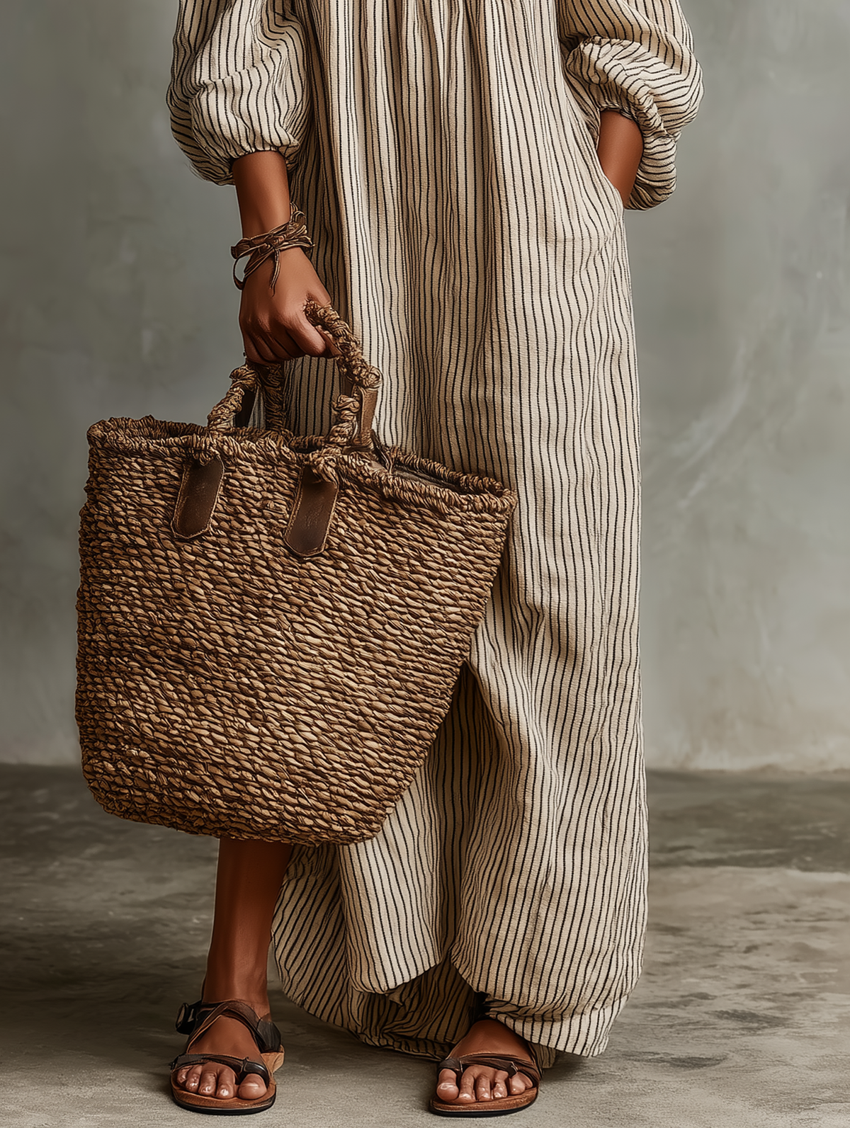 Striped Off Shoulder Puff Sleeve Maxi Dress 4