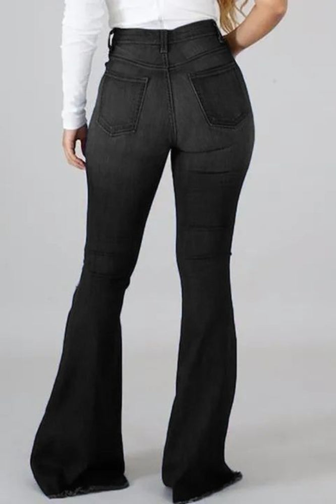 High-Waist Distressed Flared Denim Jeans
