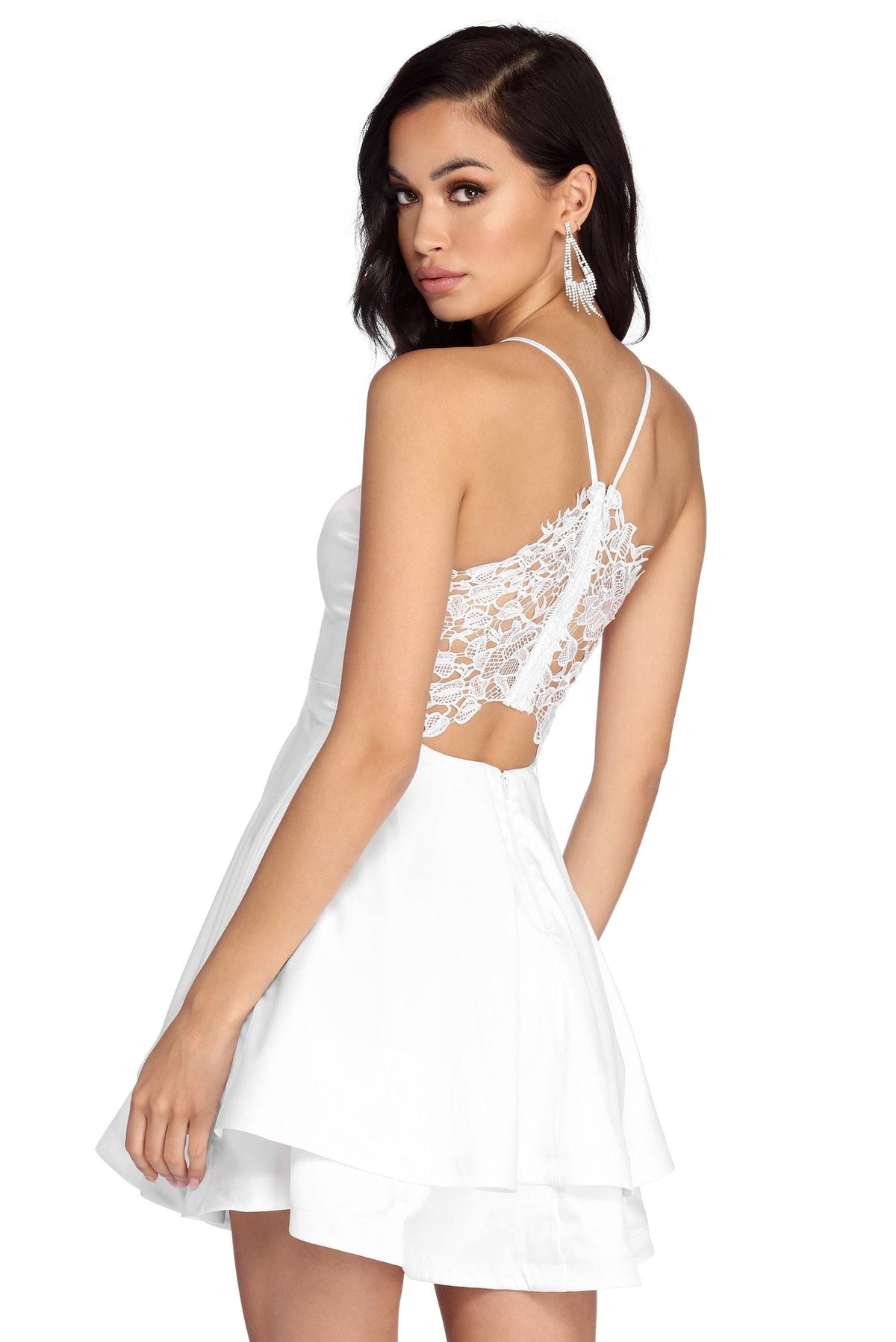 Satin V-Neck Tiered Layer Fit and Flare Skater Mini Dress - View 3