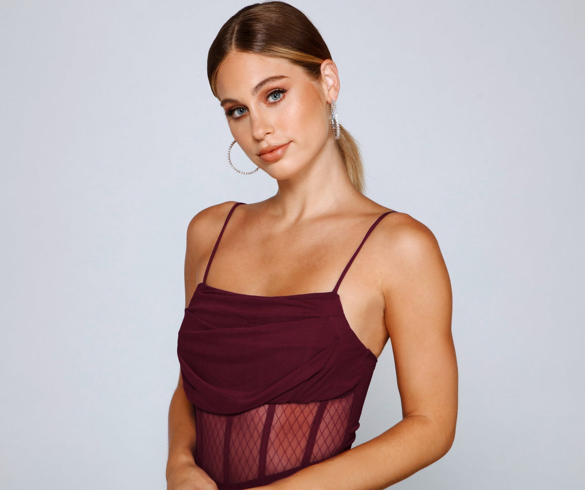 Spaghetti Strap Mesh Corset Ruched Bodycon Mini Dress - View 7