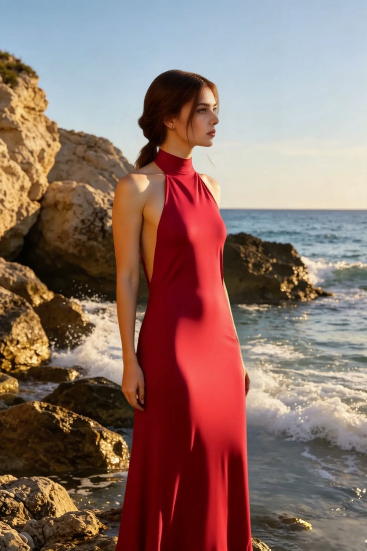 Backless Satin Solid Silk Dress - View 5