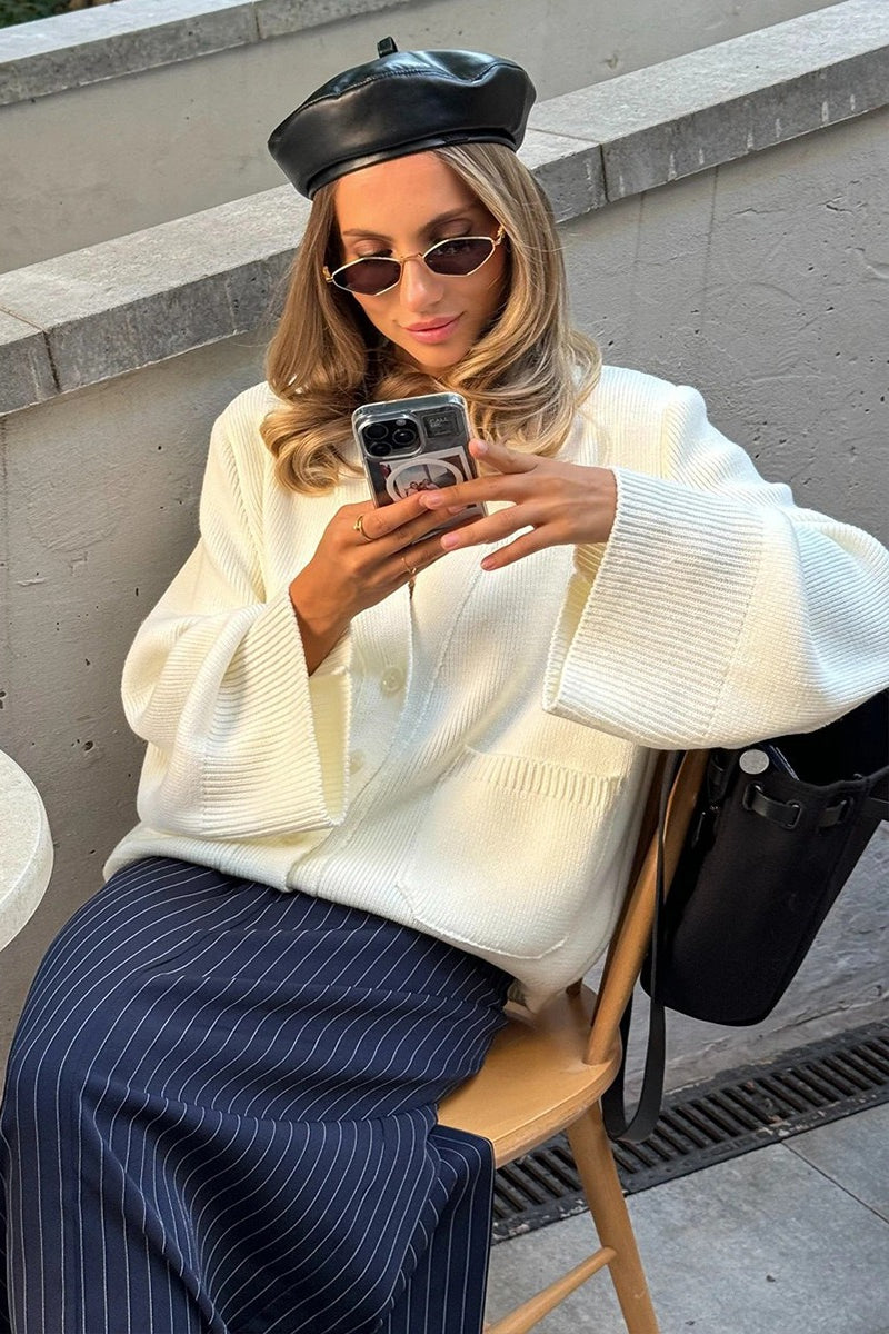Relaxed V Neck Knit Cardigan