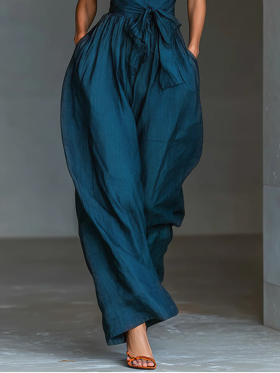 Cross Halter Neck Tie Waist Wide Leg Jumpsuit 4