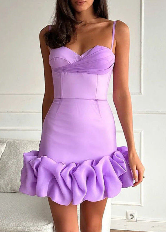 Spaghetti Strap Sweetheart Ruffle Hem Bodycon Mini Dress
