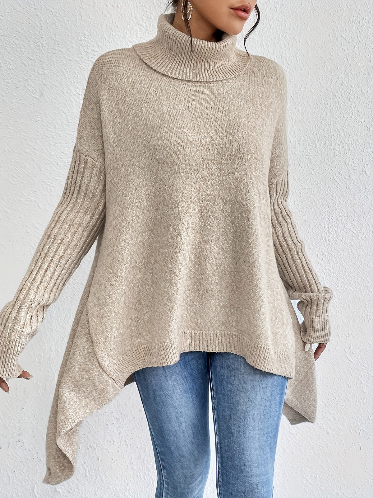 Turtleneck Long Sleeve Oversized High Low Sweater 9