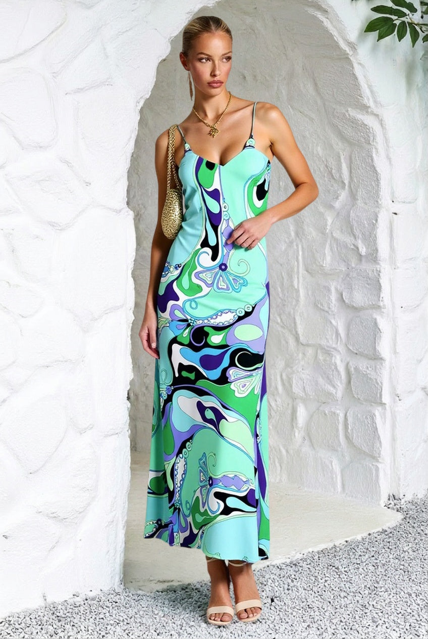 Satin Spaghetti Strap Deep V-Neck Bias Cut Slip Maxi Dress - View 5