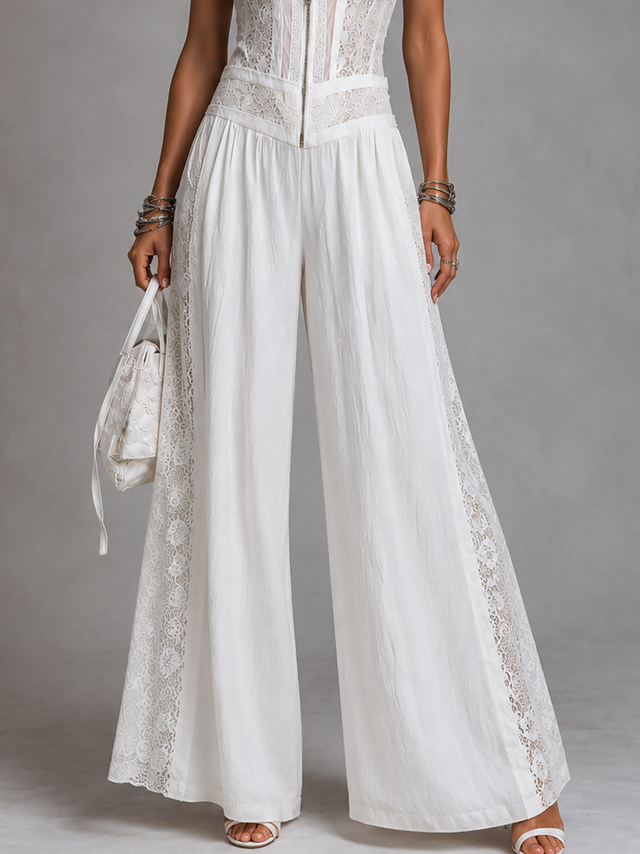 Lace Panel High Neck Zip Front Wide Leg Jumpsuit 6