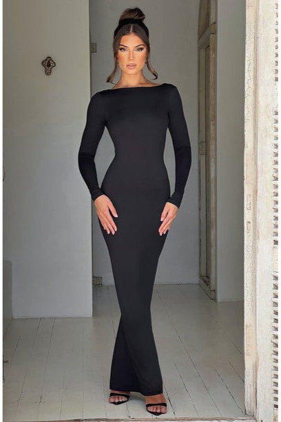 Long Sleeve Open Back Ruched Bodycon Mermaid Maxi Dress - View 9