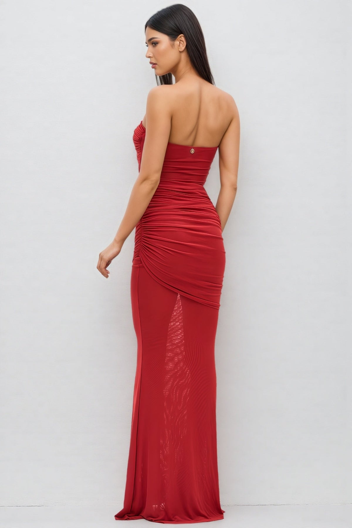 Nydia Red Strapless Sheer Mesh Maxi Dress - View 3
