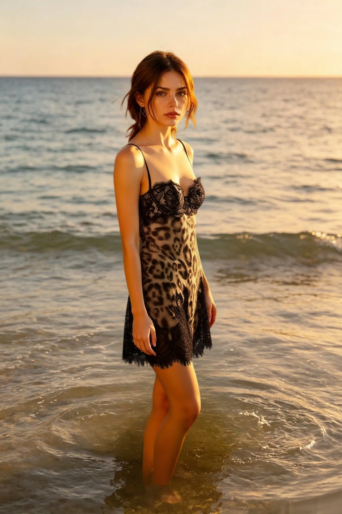 Elegant Leopard Backless Lace Dress - View 3