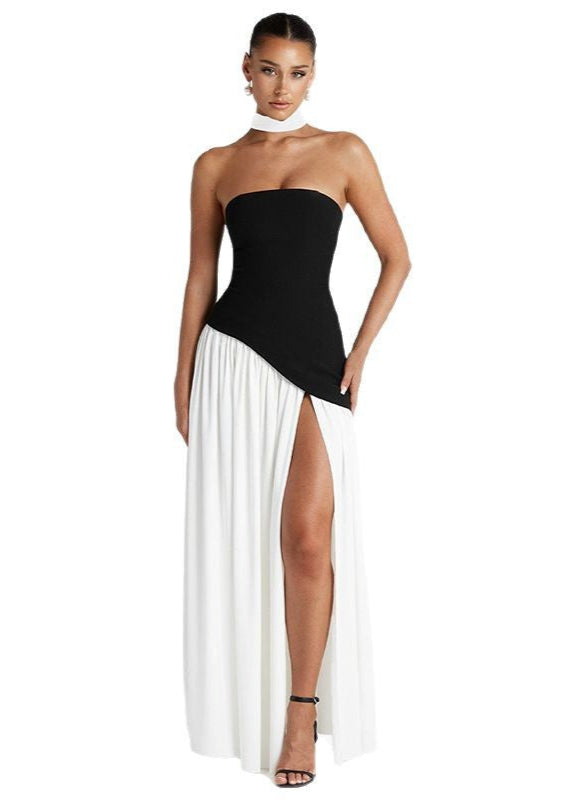 Monaco Drama - Strapless Contrast Gown with High Slit - View 5