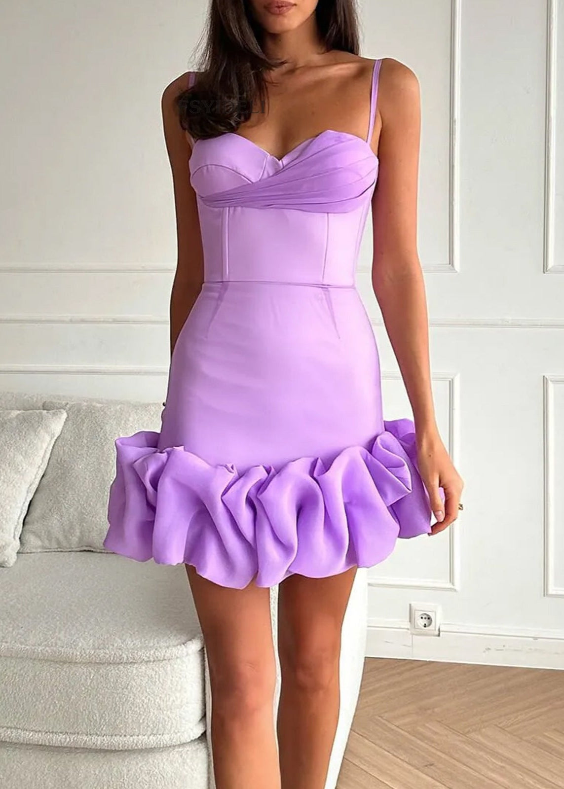 Spaghetti Strap Sweetheart Ruffle Hem Bodycon Mini Dress - View 4