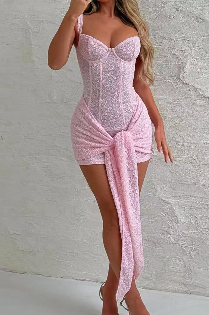 Corset Waist Tie Lace Dress - View 4