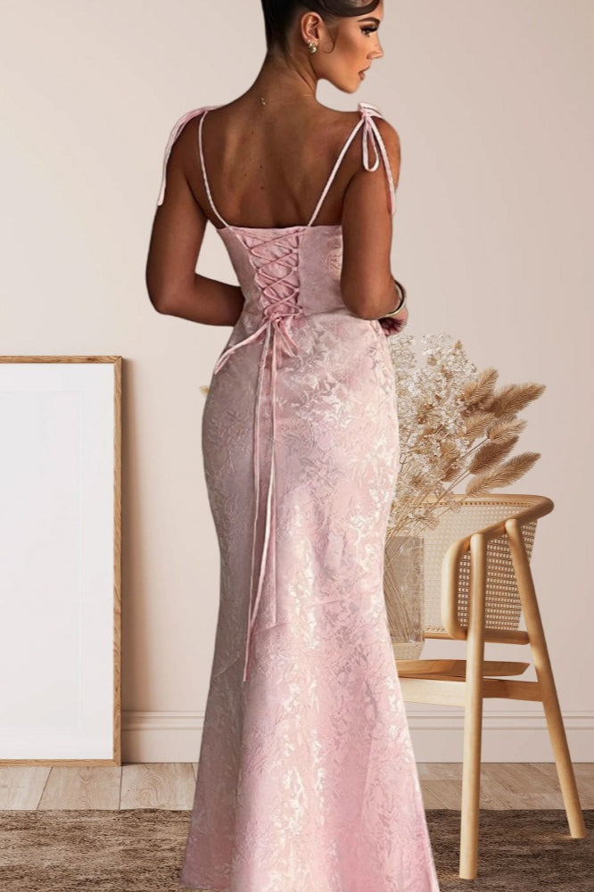 Jacquard Square Neck Backless Mermaid Maxi Dress - View 8