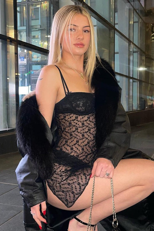 Sheer Side Slip Tank Sleeveless Mini Dress