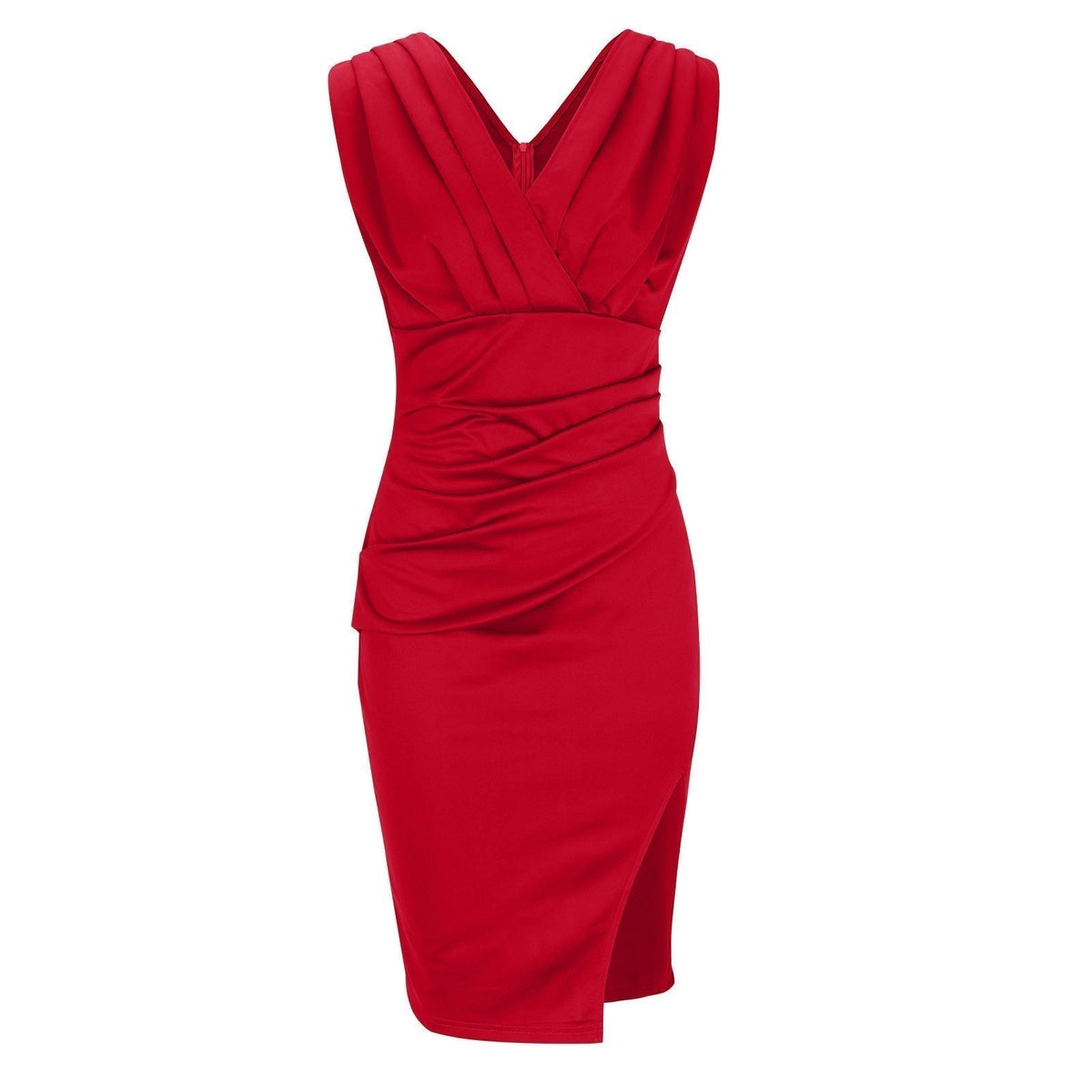 Sleeveless Deep V-Neck Wrap Pleated Bodycon Cocktail Midi Dress - View 11